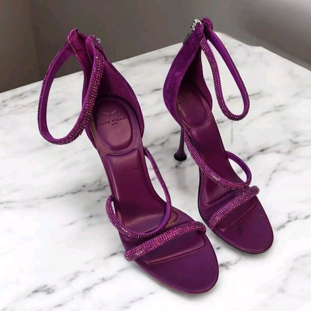 New MARC FISHER LTD Carita Ankle Strap Heeled Sandal Heel Shoe Purple Size 9.5M